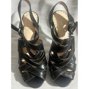 Coach Aenya Strappy Stiletto Heels sz 7 Black Leather Open Toe Heels